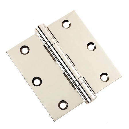 Embassy 3-1/2 x 3-1/2 Solid Brass Ball Bearing Hinge, Polished Nickel Finish with Flat Tips 3535BBUS14F-1